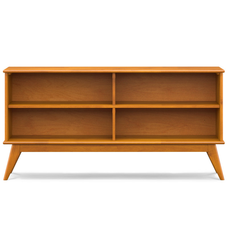 Teak Brown Lacquered Rubberwood Mid-Century Modern 4-Shelf Bookcase