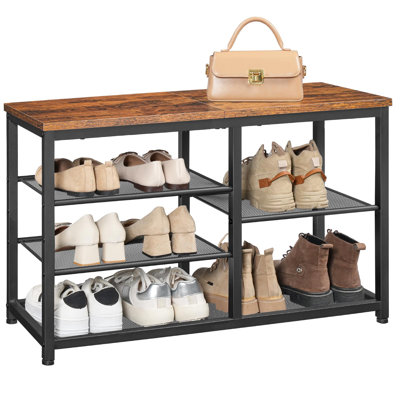 Shoe Bench, 5-Tier Shoe Rack Bench, Entryway Bench With Shoe Storage, Shoe Storage Organizer, 31.5" L Shoe Storage Bench,Rustic Brown And Black