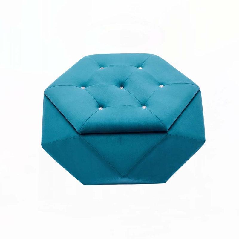 Velvet Fabric Tufted Storage Ottoman, Blue