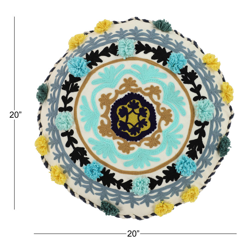 Embroidered Cotton Blend Throw Pillow