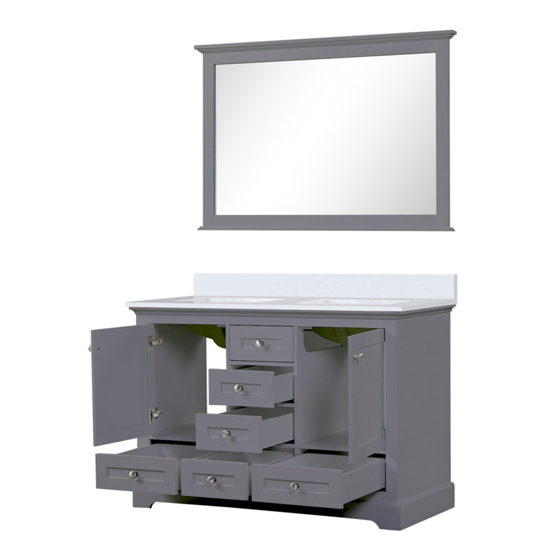 Meuble-lavabo double gris foncé 48 po X P 22 po D, plateau en marbre de culture et Miroir, Gris foncé