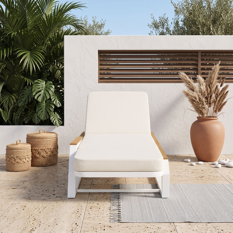 Méridiennes de patio à 5 positions avec coussin, Cream Teak White