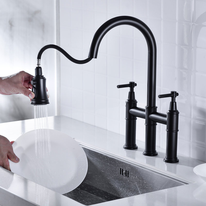 Robinet de pont rétractable tactile avec accessoires, Noir mat