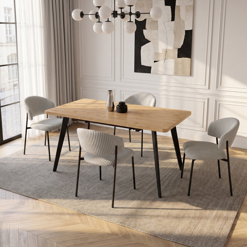 Extendable Dining Table Set, Modern Dining Table with Dining Chairs, Gray, Table, 4 Chiars