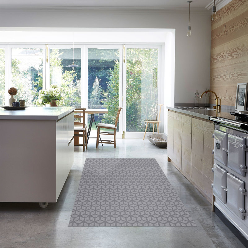 Un-Rug Cubics Rube Low Profile Kitchen Mat by Matterly, Rectangle 4' x 6', Dark Gray