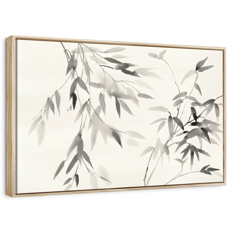 Feuilles de bambou II, Cadre flottant en bois naturel, 25 po x 17 po