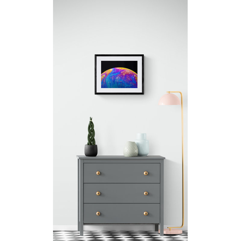Soap Bubble Close Up Print by Philippe Monthoux, Black Framed Canvas, 25" H x 33" W