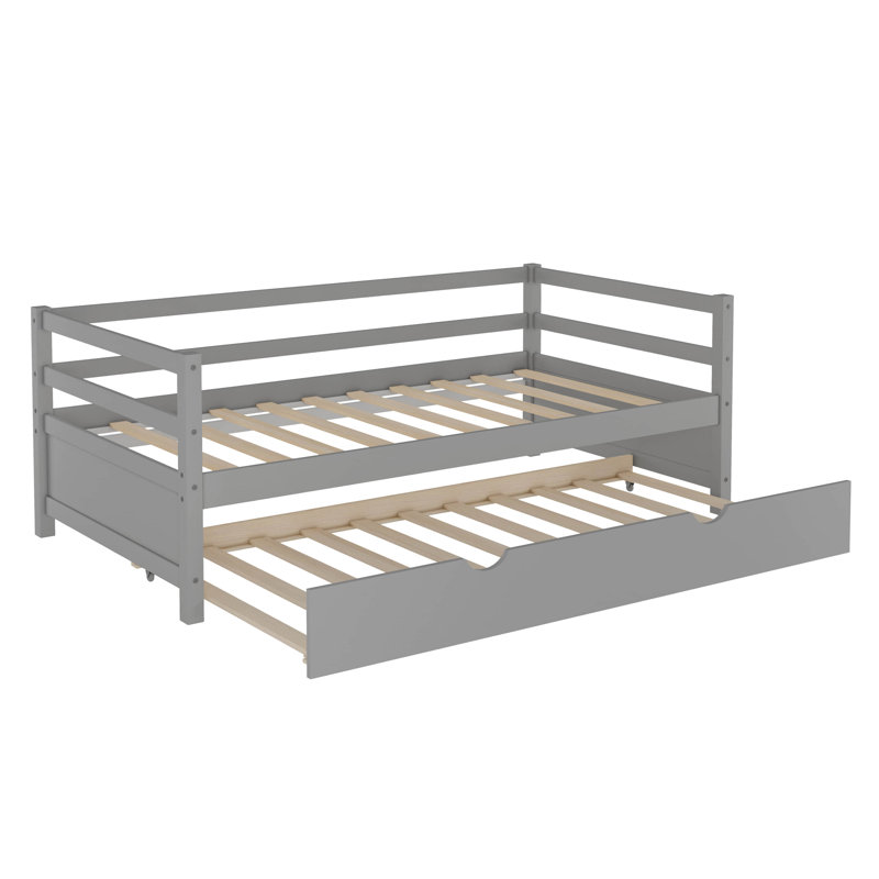 Lit plateforme simple avec lit gigogne, gris