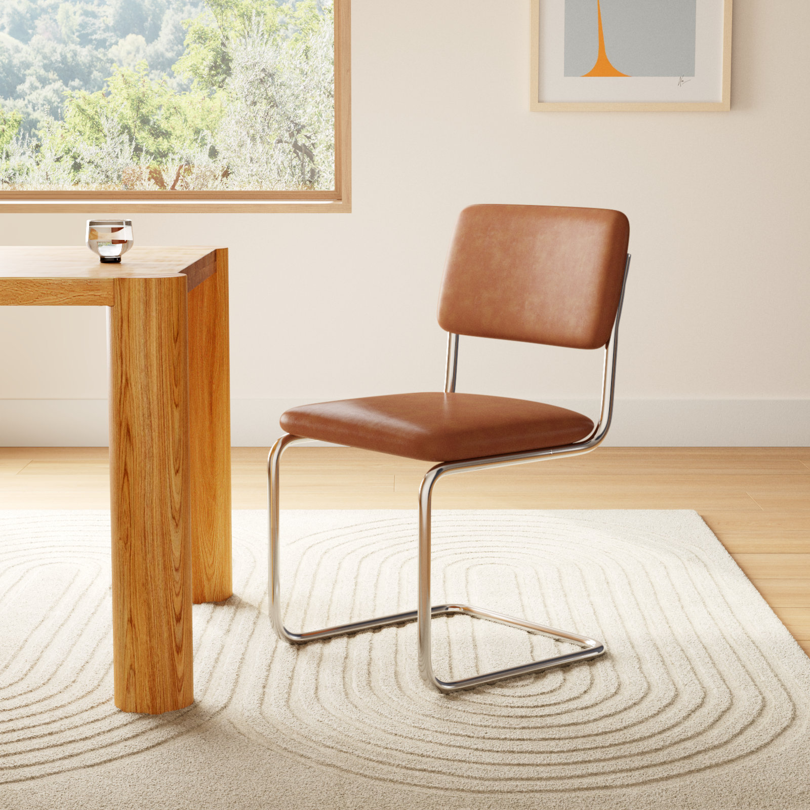 Walsh Vegan Leather Dining Chair, Saddle Tan Vegan Leather