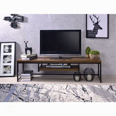 Meuble télé avec 1 tablette en chêne patiné et noir