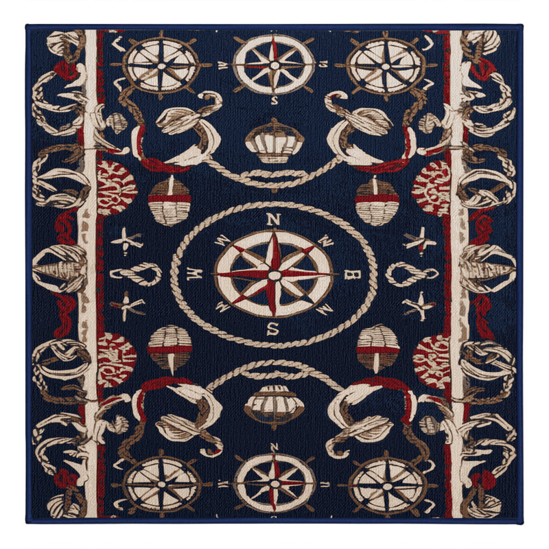Washable Pacific nautical Nautical Area Rug, Square 4'