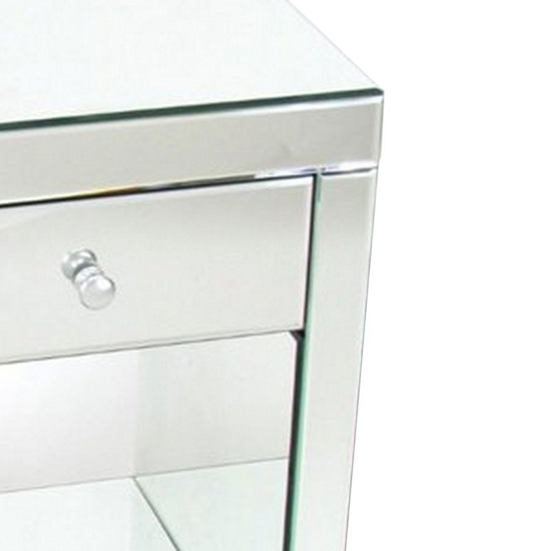 Table de chevet en bois massif à 1 tiroir en argent