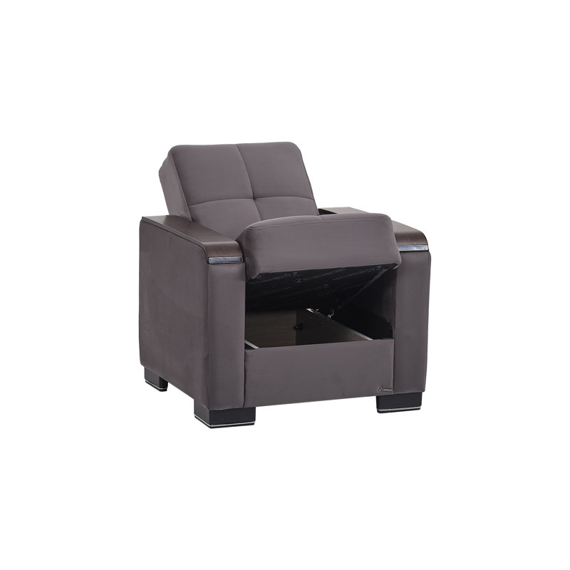  Fauteuil convertible 3-en-1 rembourré en tissu avec rangement Neubauer, Microfibre grise