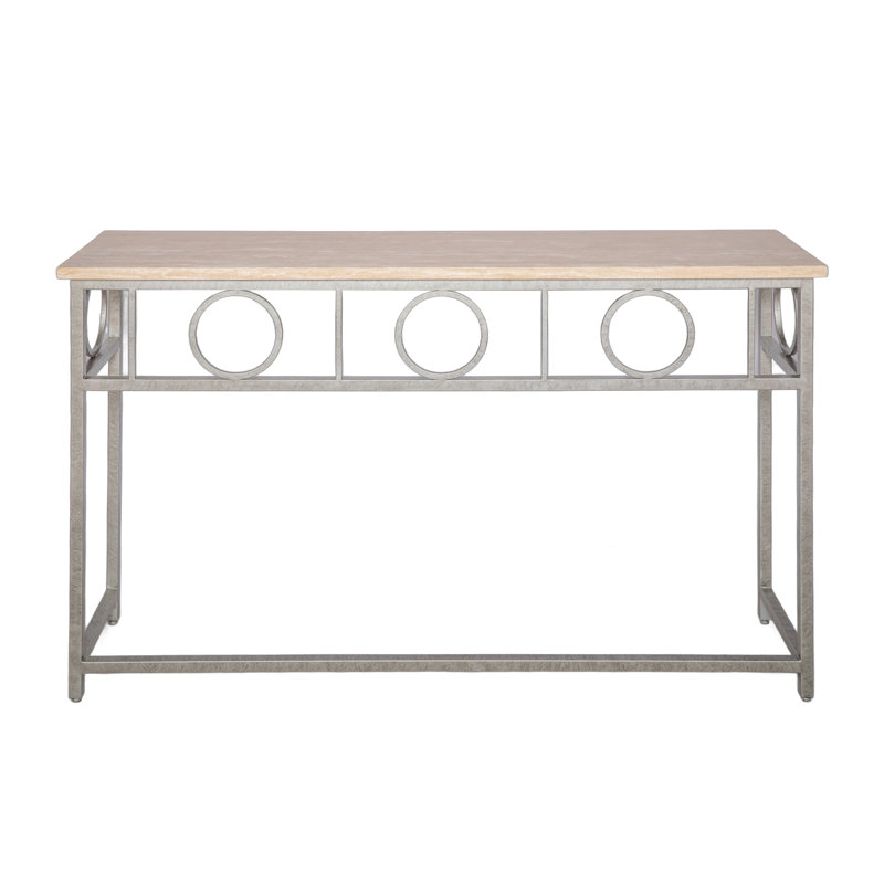 Hampton Console Table, Lite Travertine, Royal Silver