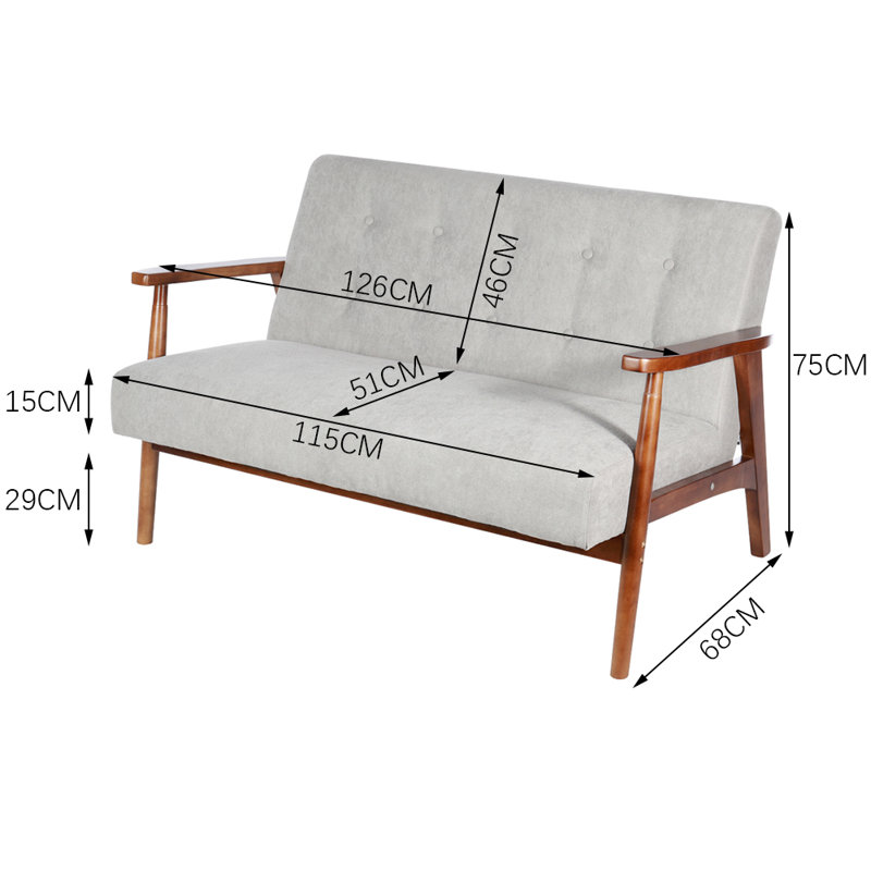 Wasser Fabric 126cm Reception Loveseat, Dark Wood