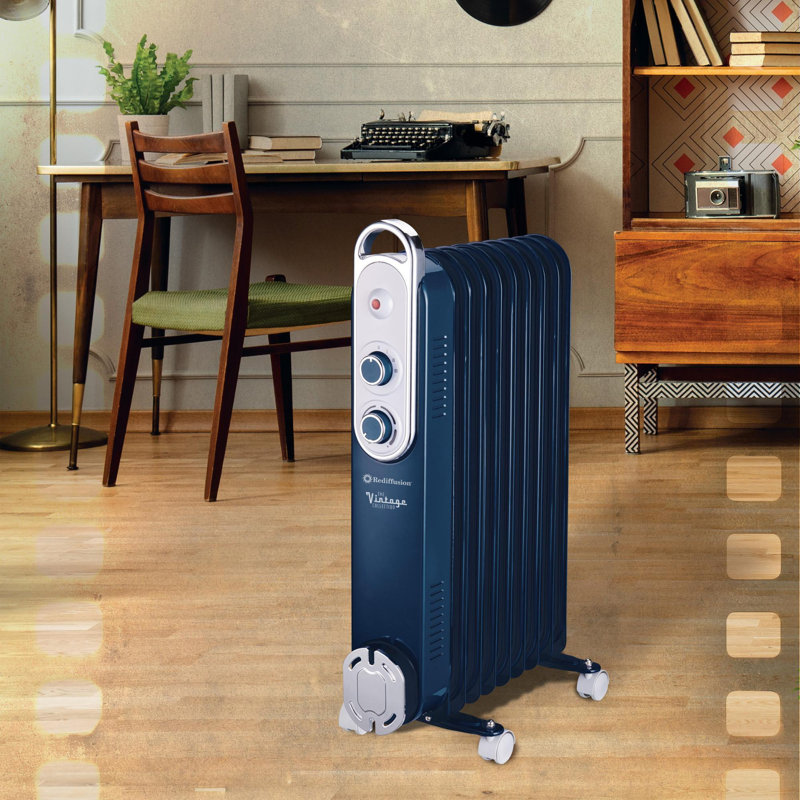 Rediffusion Vintage 2000w 9 Fin Oil Filled Radiator, Blue