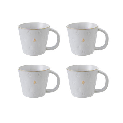 Debossed Stoneware Mug With Trees And Gold Electroplating
