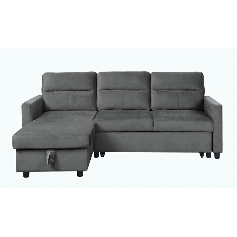 Modern 81.5"W Dark Gray Velvet Reversible Sleeper Sectional Sofa With Storage Chaise And Side Pocket, Dark Gray Velvet