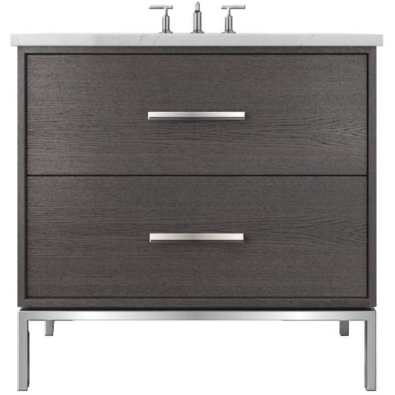 Rift White Oak Two-Drawer Single Bath Vanity, 36", Polished Chrome, Gray Weathered