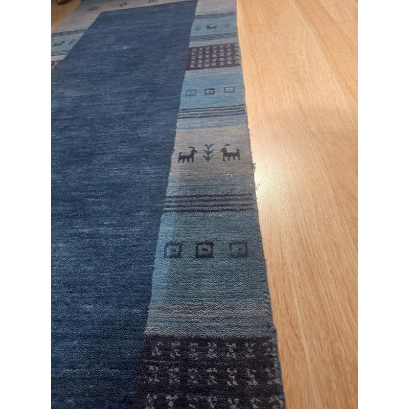 Handloomed Blue Gabbeh Tribal Wool Area Rug, 8' x 10'