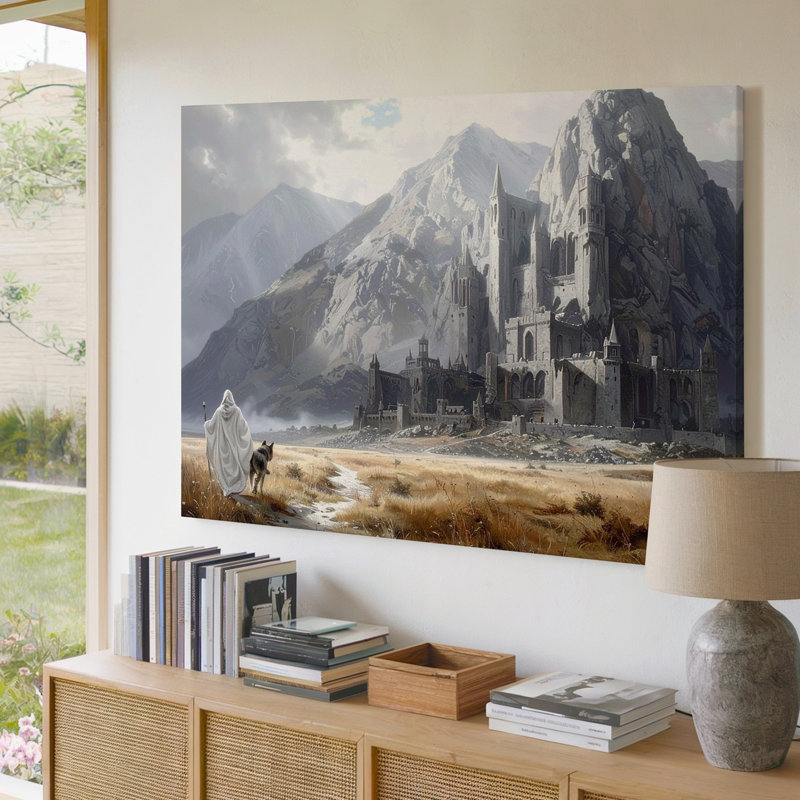Art mural, voyage à la ville de montagne, H 20 po x l 30 po