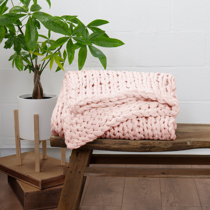 Blush Chunky Knit Hypoallergenic Acrylic Throw Blanket