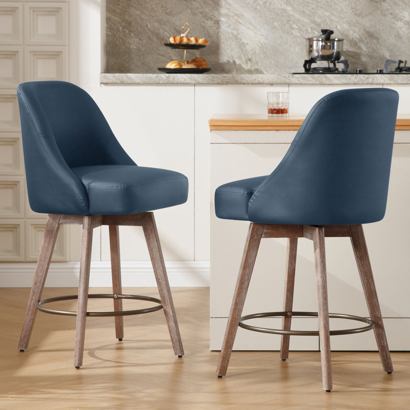  Malikhai Swivel 26" Swivel Upholstered Counter Stool with Solid Wood Frame, Blue