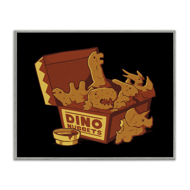 Dino Nuggets avec sauce, giclée encadrée, design par Tobe Fonseca, Giclée de ferme grise encadrée, H 16 po x l 20 po