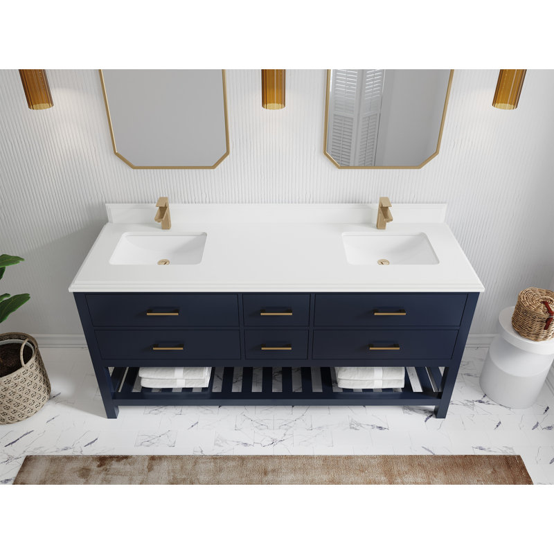 Parker 72'' Double Bathroom Vanity with Top, Edge White