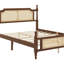 Lit en bois avec tête et pied de lit en rotin, avec plateforme centrale améliorée-2009403329