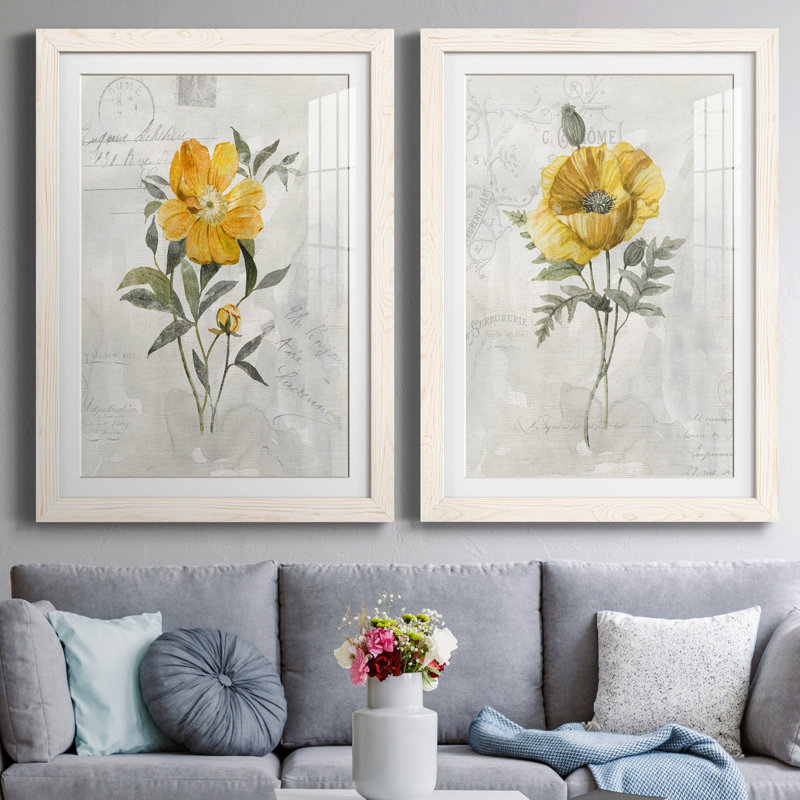 Canary Linen pivoine - ensemble de 2 reproductions d'art, H 37,5 po x l 55 po x P 1,5 po, Papier encadré blanc, Blanc