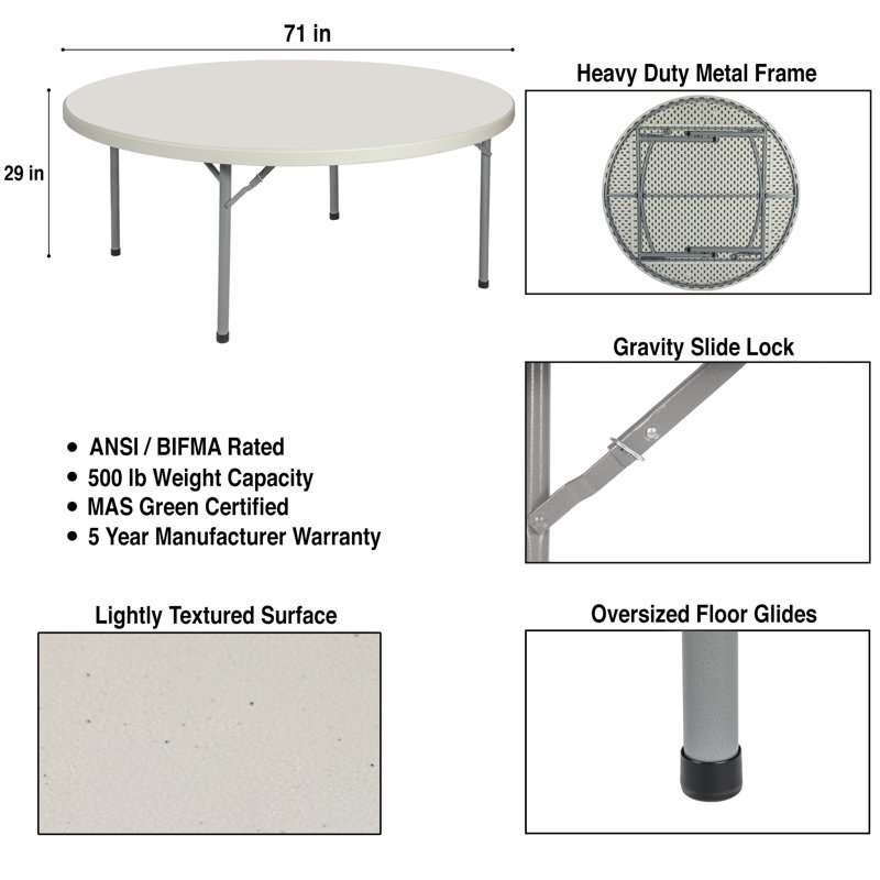 Baldwin 71" Round Folding Table in Gray with Metal Legs