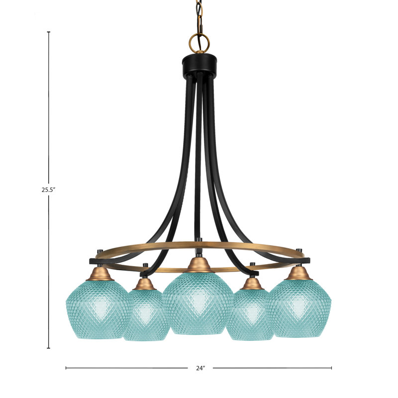 Lustre 5 lumières Paramount, Noir mat / laiton, Sarcelle