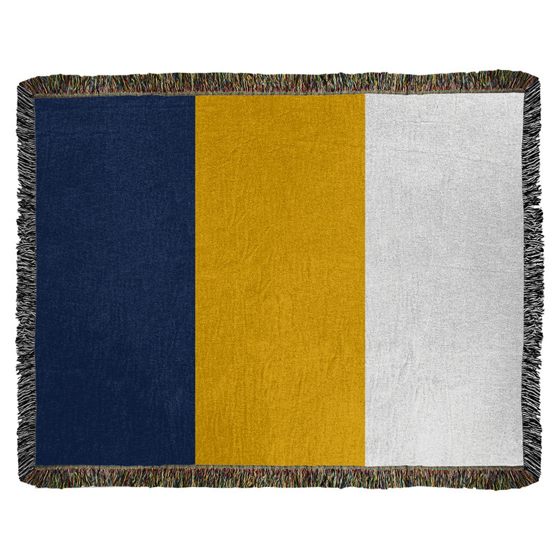 Hand Woven Throw Blanket, 50" W x 60" L, Navy Blue/Gold/White
