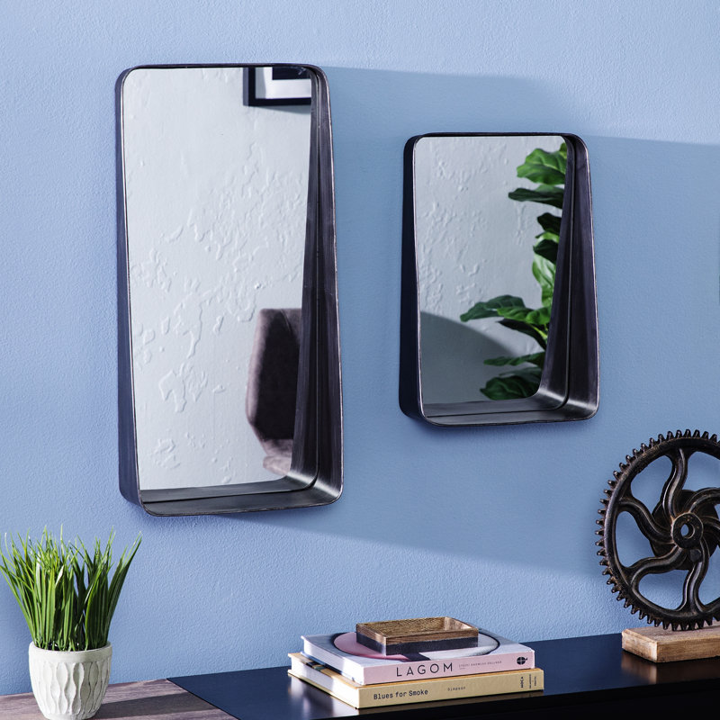 Metal Flat Wall Mirror with Shelves