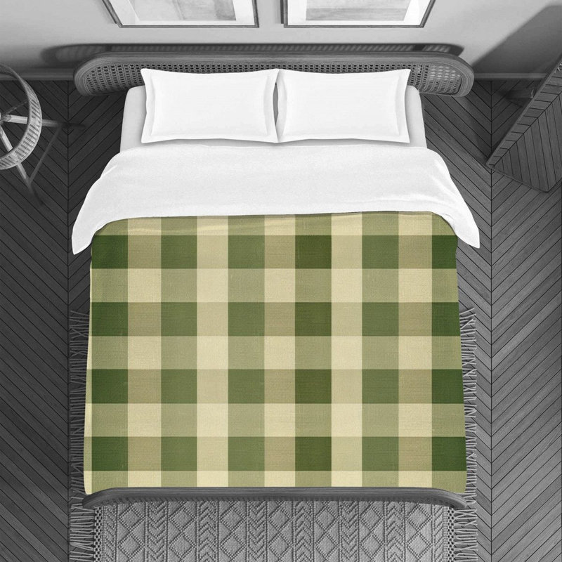 Housse de couette , Housse de couette pour lit simple, Vichy vert / beige