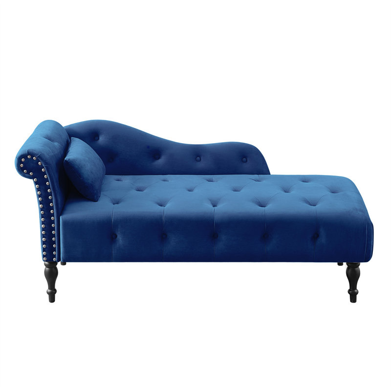 Chaise longue à accoudoir gauche Enguerran, Velours bleu