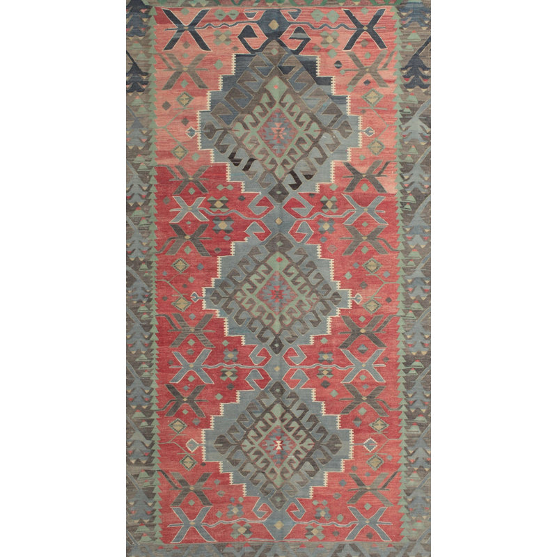 Tapis rouge/vert/brun zone contemporaine, Rectangle 5 pi x 7 pi