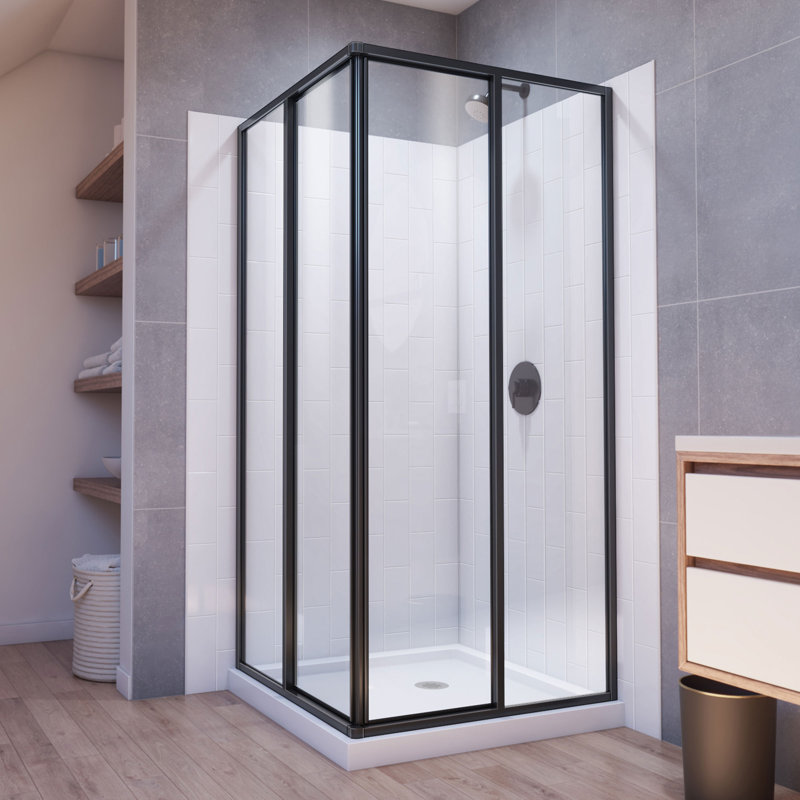 Matte Black 36" x 36" Sliding Shower Enclosure with Acrylic Wall Kit