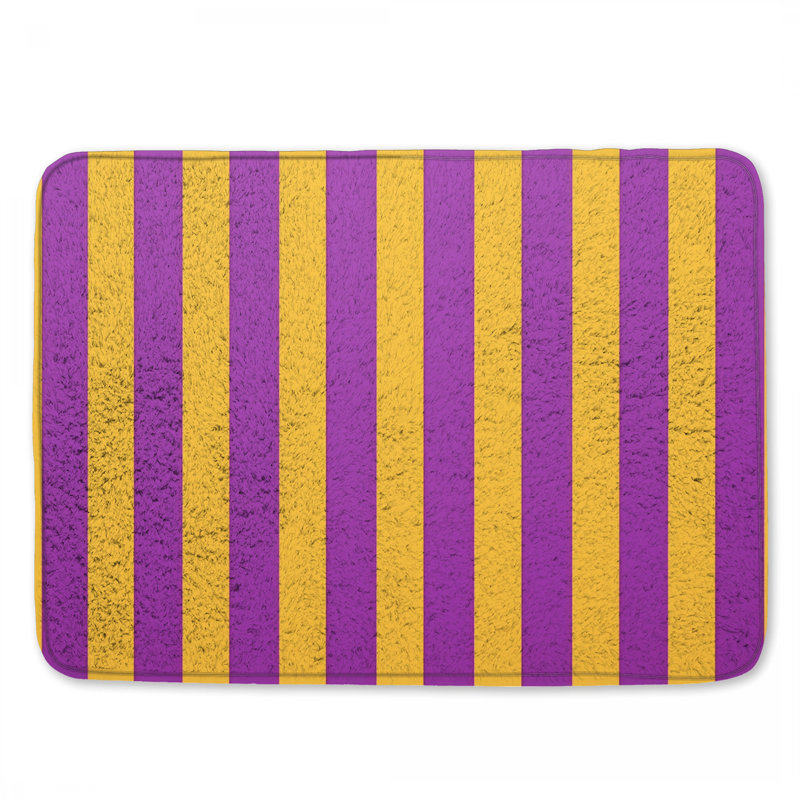 Tapis de bain mauve à rayures jaunes, 24in W x 17in L