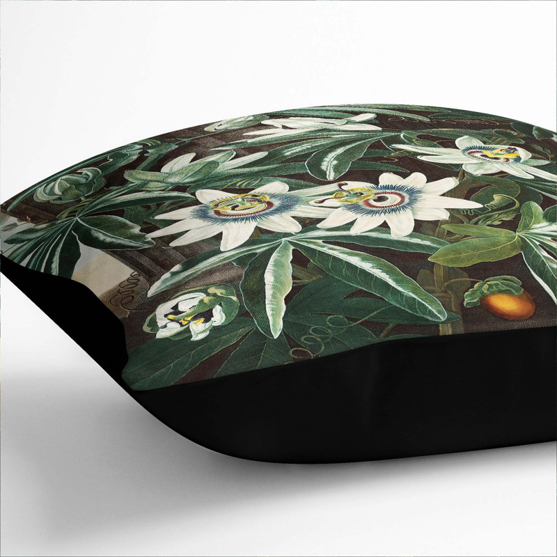 Floral Square Throw Cushion, 40cm H x 40cm W x 15cm D, Black