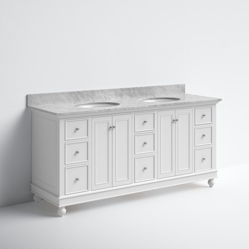 Bella 72" Double Freestanding Bathroom Vanity with Carrara Marble Top