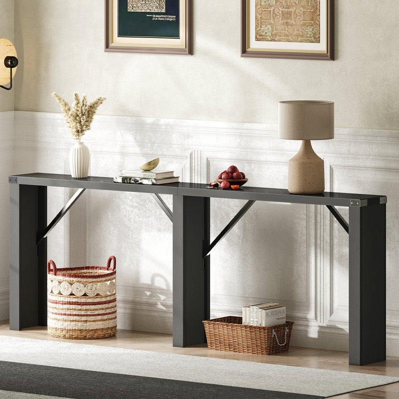 Wooden Console Table Farmhouse Entryway Foyer table Behind Sofa Table, Black, 29.5" H x 78.7" W x 8.6" D