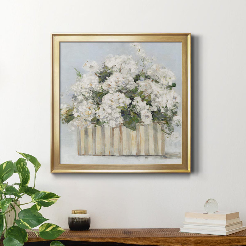 Sweet Hydrangeas - Toile encadrée de qualité supérieure - prête à être accrochée, Or, H 26,5 po x l 26,5 po x P 1,5 po