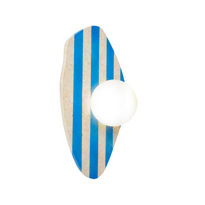 Lampe murale élégante avec corps en travertin, couleur beige et blanc / bleu | 44 x 16,5 po | Capuchon en verre, douille G9 de 10 W maximum, indice de protection IP20 | Parfait pour le salon, la chambre à coucher et la décoration intérieure moderne, solution d'éclairage élégante et fonctionnelle
