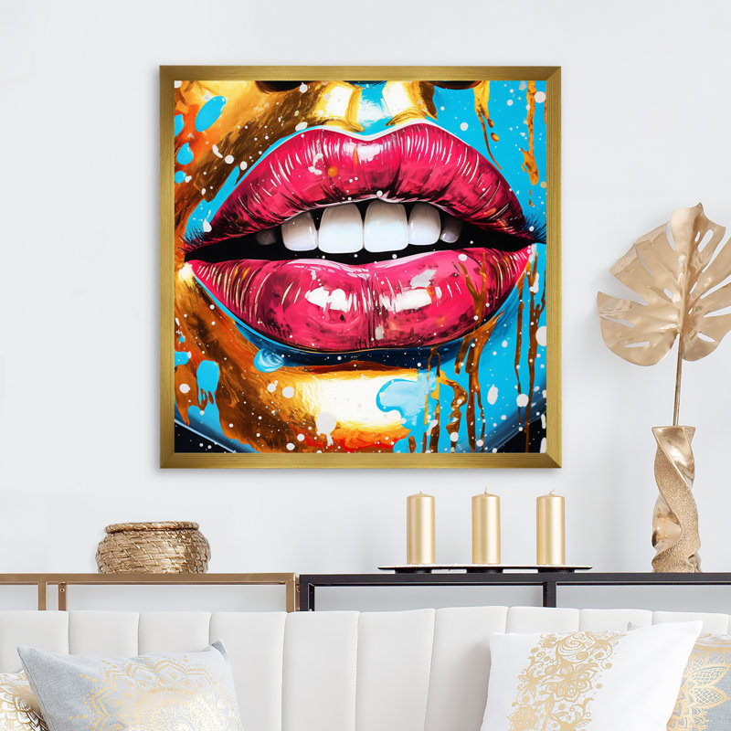Art mural sur toile Sensual Red Lips Retro Glam, 16" H x 16" W, Cadre flottant noir