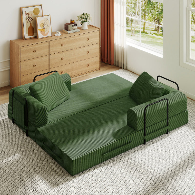 Canapé-lit convertible avec coussin cylindrique, Vert