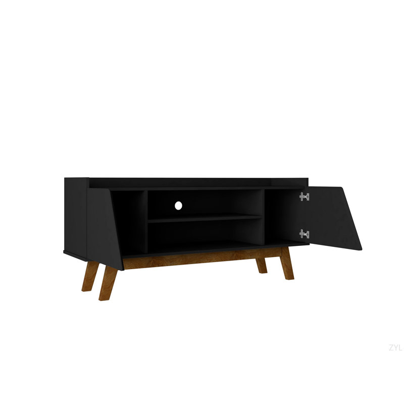 Meuble télé 53 po avec porte inclinée et charme intemporel 53 po, H 23,42 po x L 53,14 po x l 14,17 po, Noir