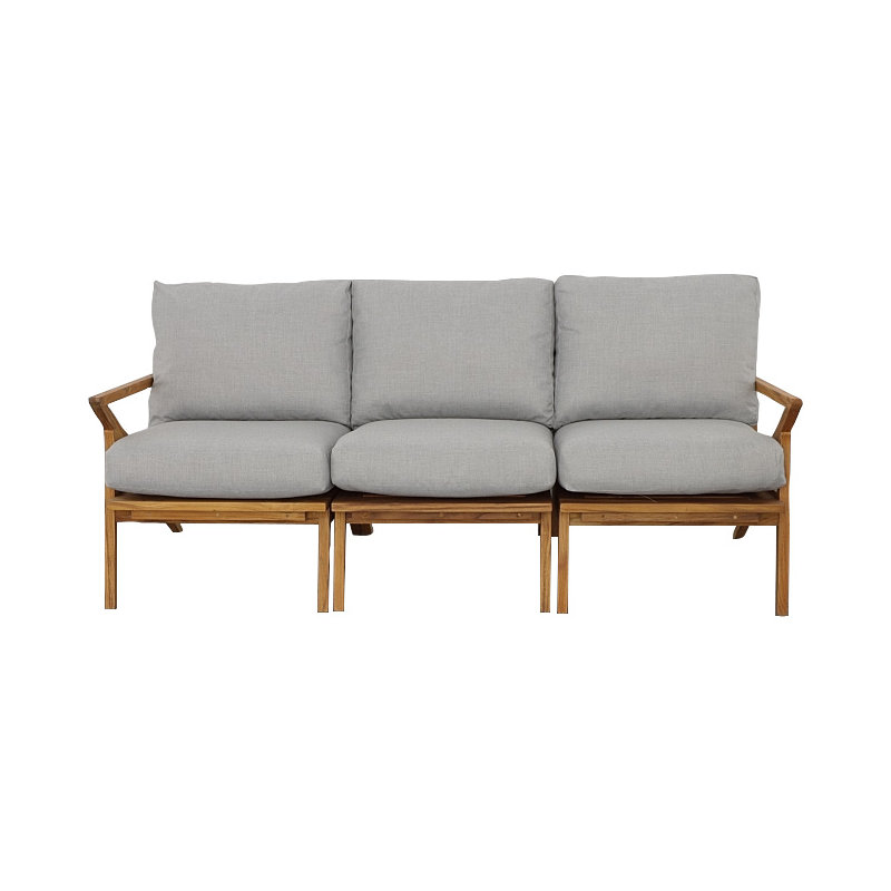 77" Wide Outdoor Teak Patio Sofa with Cushions, Pewter