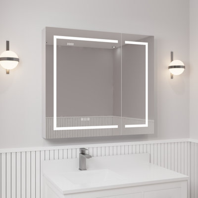 Courtund Surface Mount Frameless LED Medicine Cabinet with 2 Adjustable Shelves and LED Lighting